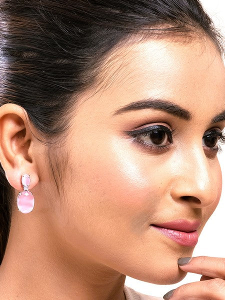 American Diamond Rhodium Plated Oval Shaped Earrings With Hydro CZ Stone