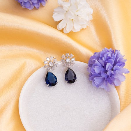 American Diamond Rhodium Plated Multi Stone Cluster Earrings With Hydro CZ Stone