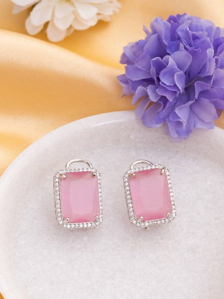 American Diamond Rhodium Plated Earrings Studs With Hydro CZ Stone – Romantic Blossom Edition