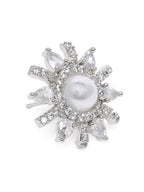 American Diamond Rhodium Plated Studs With Pearls n Cz Stone.