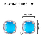 American Diamond Rhodium Plated Earrings Studs with Hydro CZ Stone – Square Cut