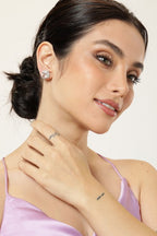 American Diamond Rhodium Plated Earrings Studs with Hydro CZ Stone – Round Cut