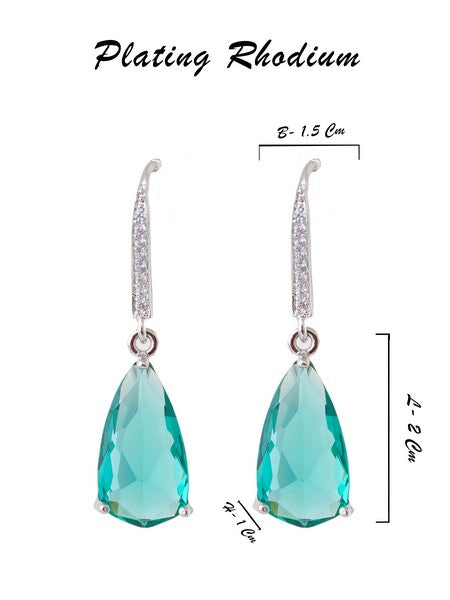 American Diamond Rhodium Plated Pear Shaped Earrings With Hydro CZ Stone