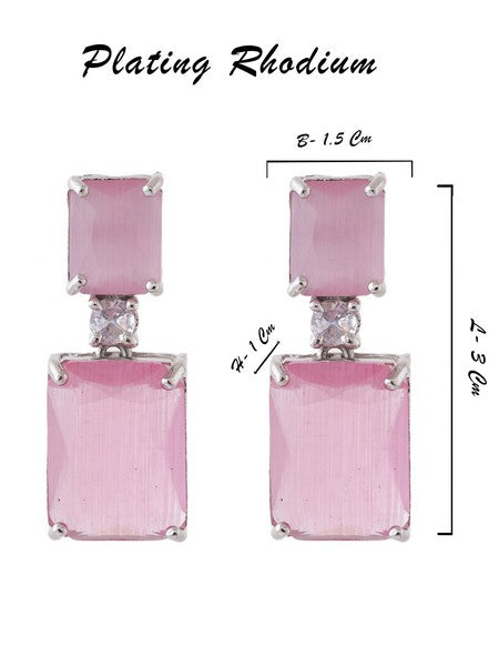 American Diamond Rhodium Plated Box Shape Earrings With Hydro CZ Stone