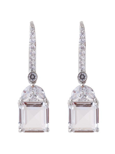 American Diamond Rhodium Plated Drop Earrings With Hydro CZ Stone