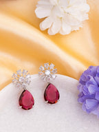 American Diamond Rhodium Plated Multi Stone Cluster Earrings With Hydro CZ Stone