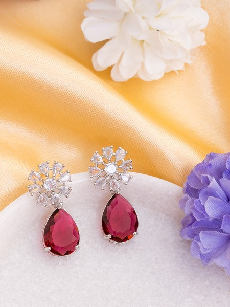American Diamond Rhodium Plated Multi Stone Cluster Earrings With Hydro CZ Stone