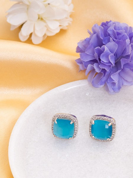 American Diamond Rhodium Plated Earrings Studs with Hydro CZ Stone – Square Cut