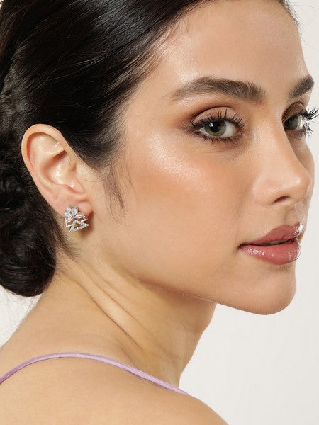 American Diamond Rhodium Plated Earrings Studs With Hydro CZ Stone