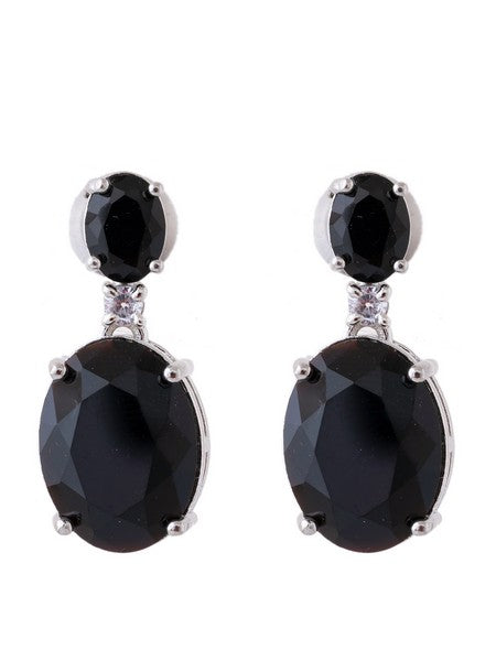 American Diamond Rhodium Plated Oval Shaped Earrings With Hydro CZ Stone
