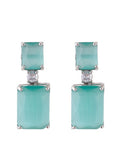 American Diamond Rhodium Plated Box Shape Earrings With Hydro CZ Stone