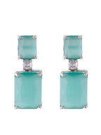 American Diamond Rhodium Plated Box Shape Earrings With Hydro CZ Stone