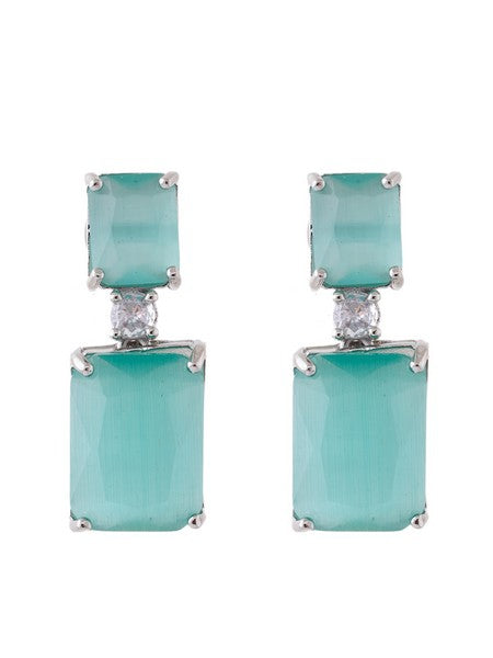 American Diamond Rhodium Plated Box Shape Earrings With Hydro CZ Stone