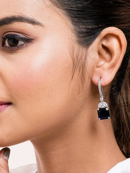 American Diamond Rhodium Plated Drop Earrings With Hydro CZ Stone