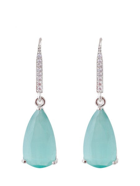 American Diamond Rhodium Plated Pear Shaped Earrings With Hydro CZ Stone