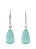 American Diamond Rhodium Plated Pear Shaped Earrings With Hydro CZ Stone