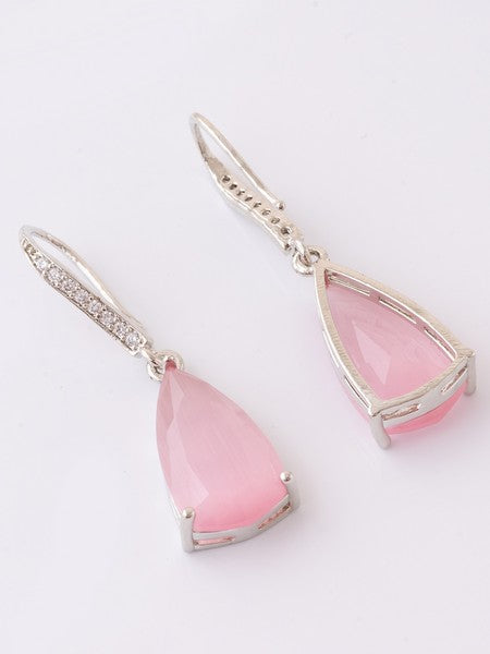 American Diamond Rhodium Plated Pear Shaped Earrings With Hydro CZ Stone