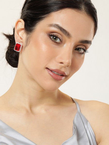 American Diamond Rhodium Plated Earrings Studs With Hydro CZ Stone – Romantic Blossom Edition