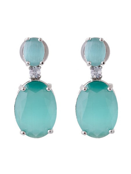 American Diamond Rhodium Plated Oval Shaped Earrings With Hydro CZ Stone