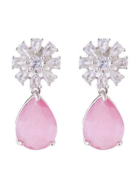 American Diamond Rhodium Plated Multi Stone Cluster Earrings With Hydro CZ Stone