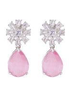 American Diamond Rhodium Plated Multi Stone Cluster Earrings With Hydro CZ Stone