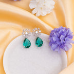 American Diamond Rhodium Plated Multi Stone Cluster Earrings With Hydro CZ Stone
