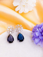 American Diamond Rhodium Plated Multi Stone Cluster Earrings With Hydro CZ Stone