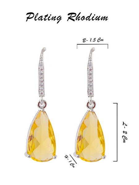 American Diamond Rhodium Plated Pear Shaped Earrings With Hydro CZ Stone