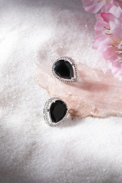 American Diamond Rhodium Plated Studs With Pear Shape CZ Stone