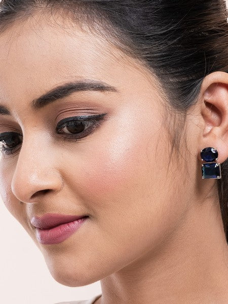 American Diamond Rhodium Plated Princess Cut Earrings With Hydro CZ Stone Earrings With Hydro CZ Stone