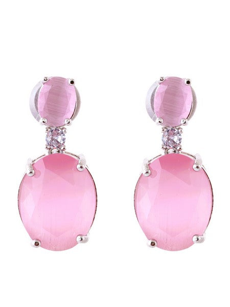 American Diamond Rhodium Plated Oval Shaped Earrings With Hydro CZ Stone