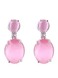 American Diamond Rhodium Plated Oval Shaped Earrings With Hydro CZ Stone