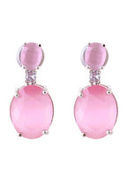 American Diamond Rhodium Plated Oval Shaped Earrings With Hydro CZ Stone