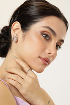 American Diamond Rhodium Plated Earrings Studs with Hydro CZ Stone – Oval Cut