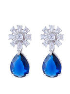 American Diamond Rhodium Plated Multi Stone Cluster Earrings With Hydro CZ Stone