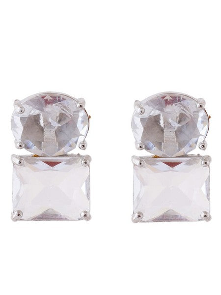 American Diamond Rhodium Plated Princess Cut Earrings With Hydro CZ Stone Earrings With Hydro CZ Stone