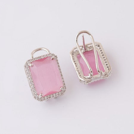 American Diamond Rhodium Plated Earrings Studs With Hydro CZ Stone – Romantic Blossom Edition
