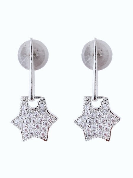 American Diamond Rhodium Plated Star Earrings with Hydro CZ Stone