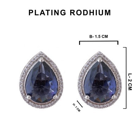 American Diamond Rhodium Plated Studs With Pear Shape CZ Stone