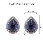American Diamond Rhodium Plated Studs With Pear Shape CZ Stone