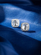 American Diamond Rhodium Plated Earrings Studs with Hydro CZ Stone – Round Cut