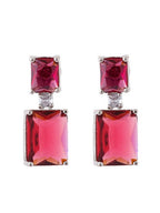 American Diamond Rhodium Plated Box Shape Earrings With Hydro CZ Stone
