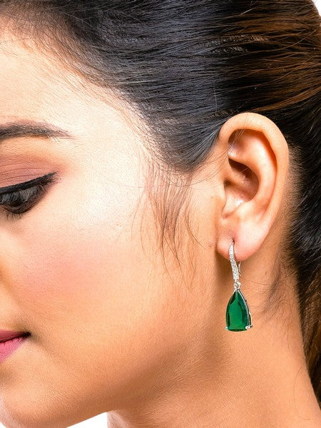 American Diamond Rhodium Plated Pear Shaped Earrings With Hydro CZ Stone