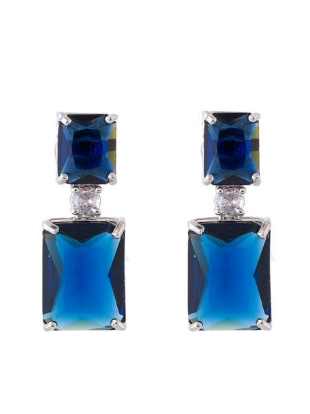 American Diamond Rhodium Plated Box Shape Earrings With Hydro CZ Stone