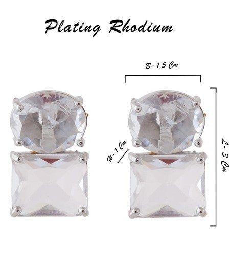 American Diamond Rhodium Plated Princess Cut Earrings With Hydro CZ Stone Earrings With Hydro CZ Stone