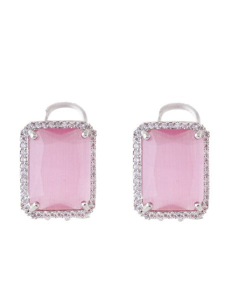 American Diamond Rhodium Plated Earrings Studs With Hydro CZ Stone – Romantic Blossom Edition