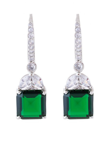 American Diamond Rhodium Plated Drop Earrings With Hydro CZ Stone