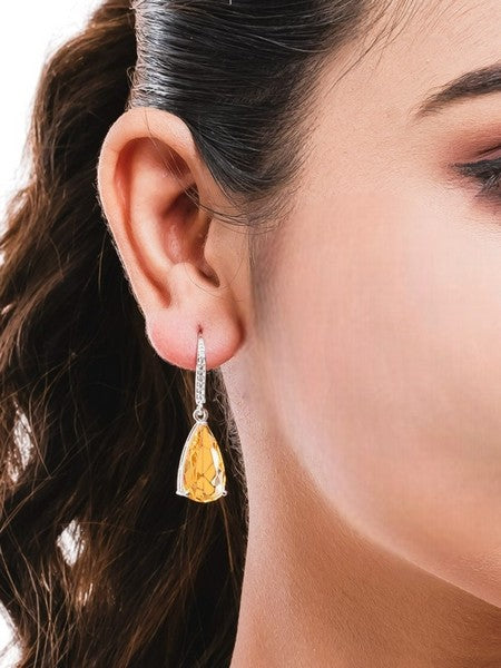 American Diamond Rhodium Plated Pear Shaped Earrings With Hydro CZ Stone