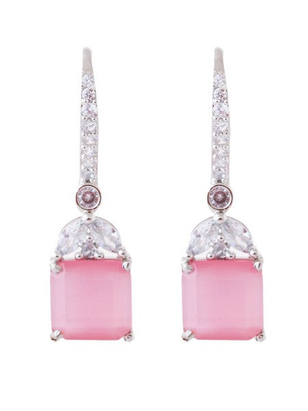 American Diamond Rhodium Plated Drop Earrings With Hydro CZ Stone