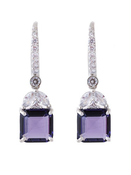 American Diamond Rhodium Plated Drop Earrings With Hydro CZ Stone